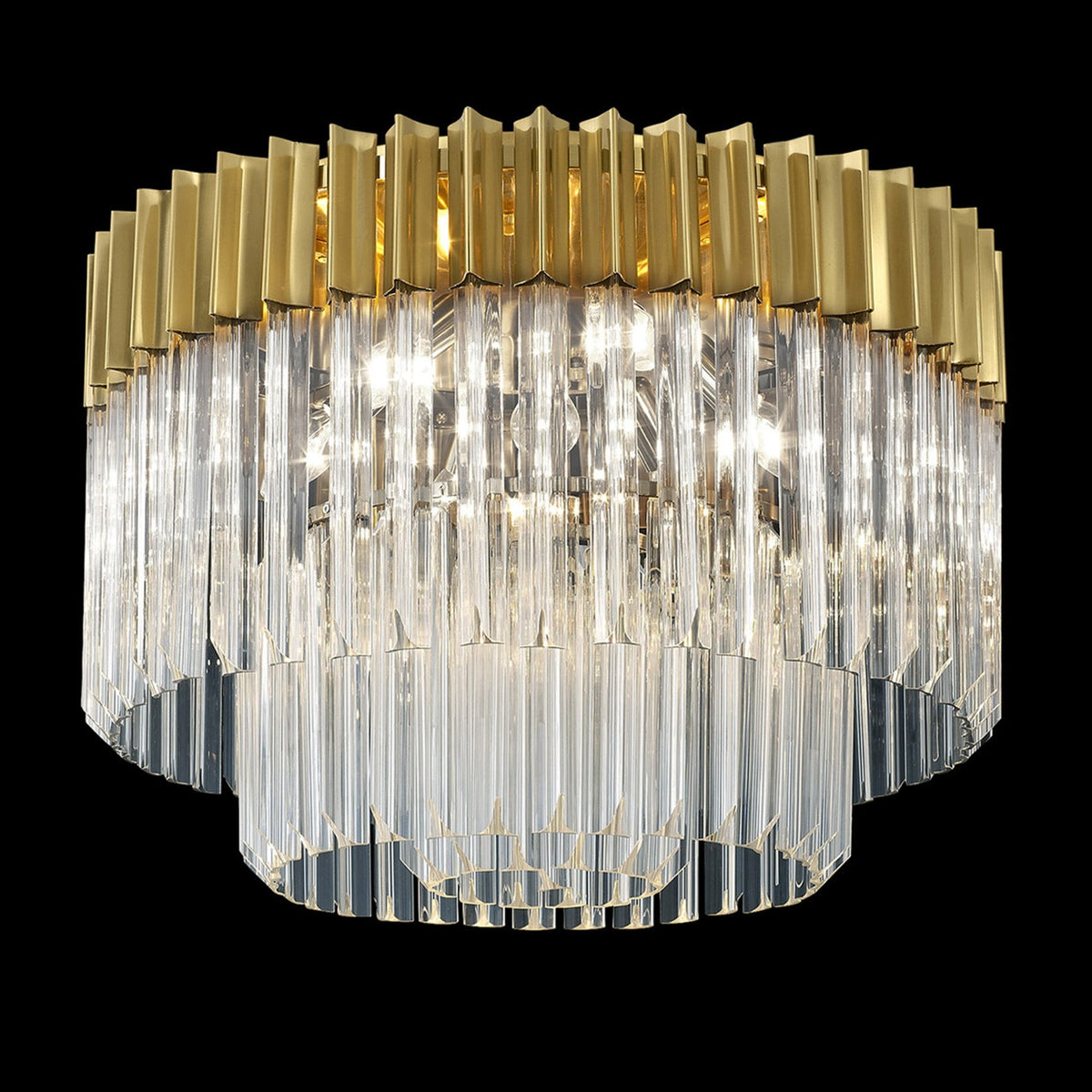 Kentisbeare 600mm Round Flush Chandelier in Brass & Clear Glass