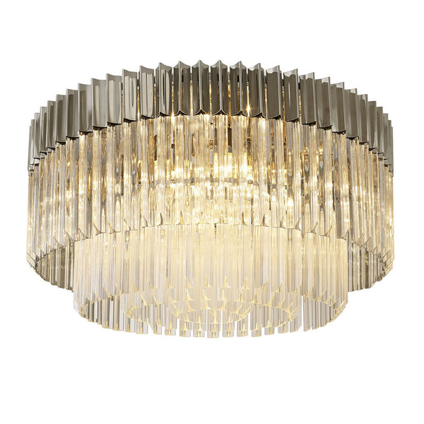 Kentisbeare 800mm Round Flush Chandelier in Polished Nickel & Clear Glass