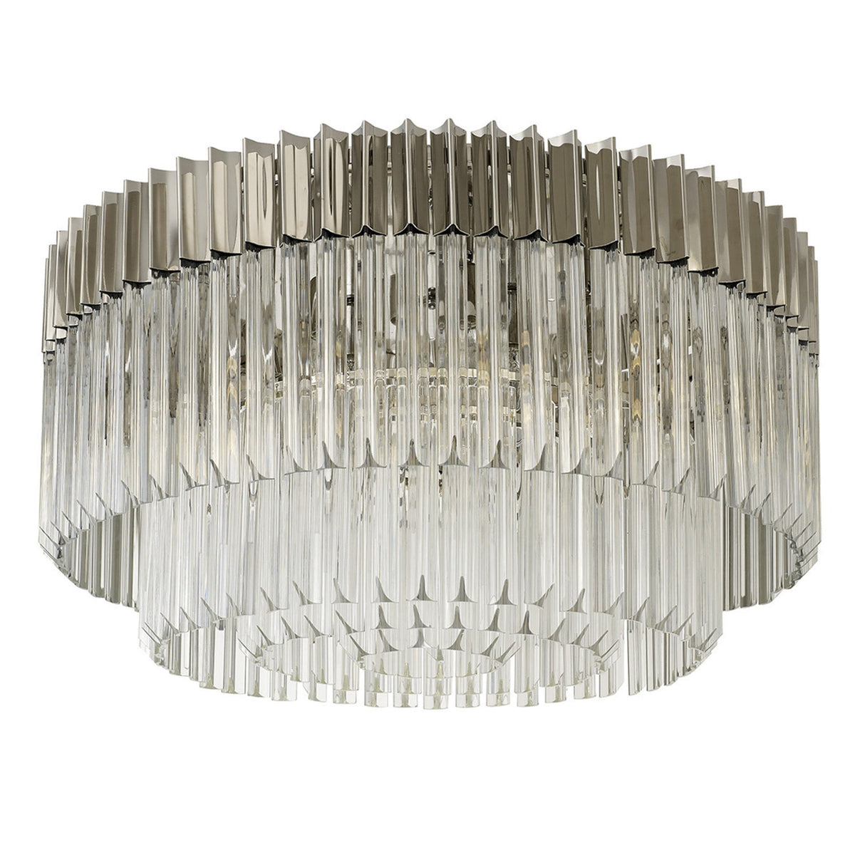 Kentisbeare 800mm Round Flush Chandelier in Polished Nickel & Clear Glass