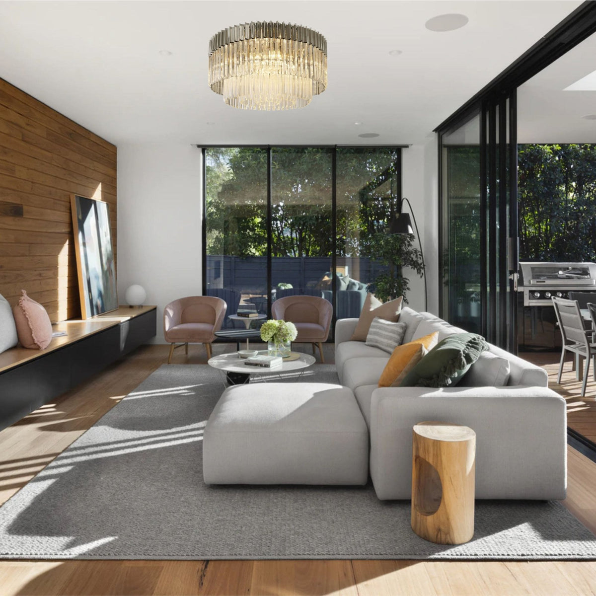 Kentisbeare 800mm Round Flush Chandelier in Polished Nickel & Clear Glass