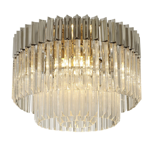 Kentisbeare 600mm Round Flush Chandelier in Polished Nickel & Clear Glass