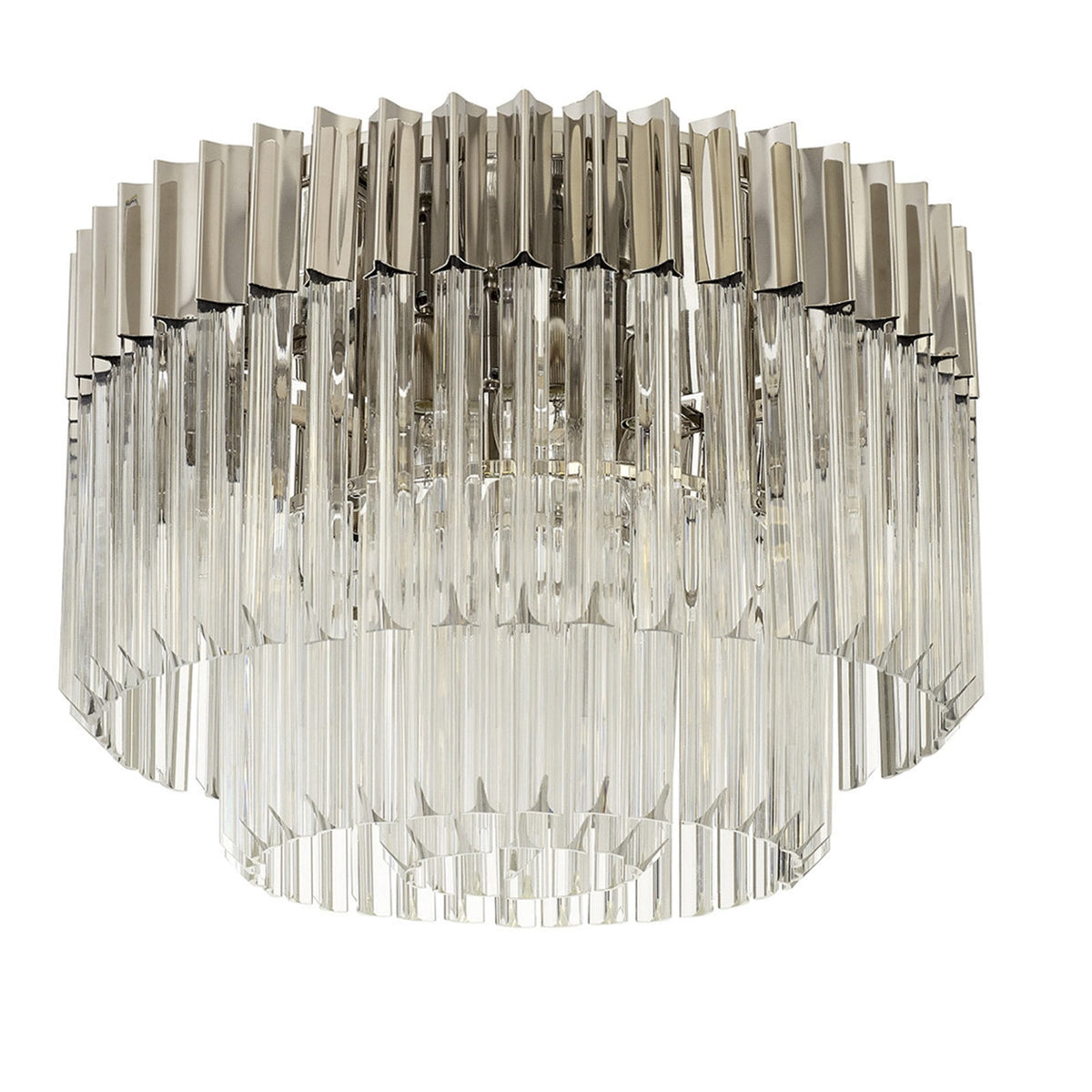 Kentisbeare 600mm Round Flush Chandelier in Polished Nickel & Clear Glass