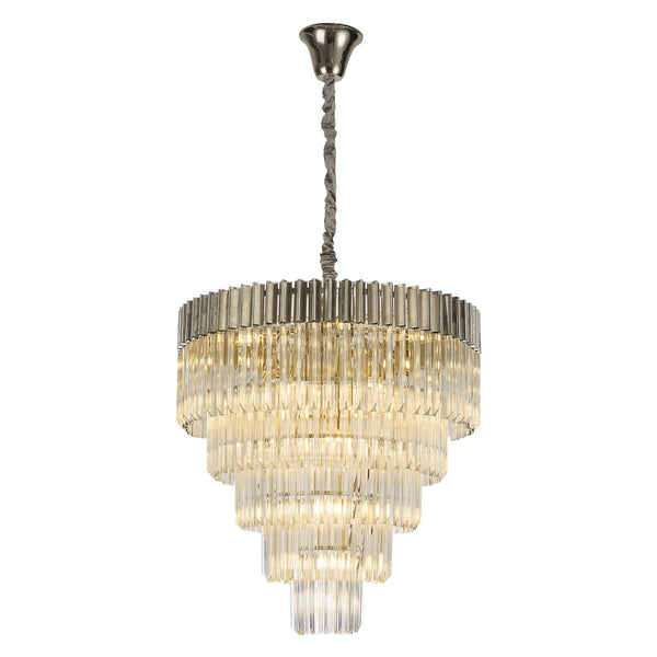 Kentisbeare 800mm 5 Tier 19 Lamp Chandelier in Polished Nickel & Clear Glass