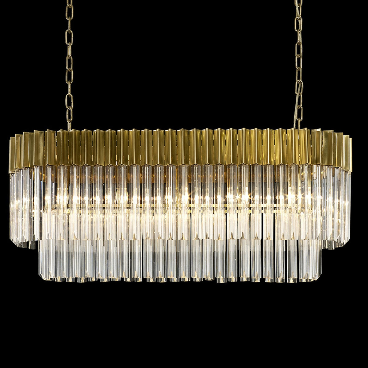 Kentisbeare 1000mm Linear Chandelier in Brass & Clear Glass