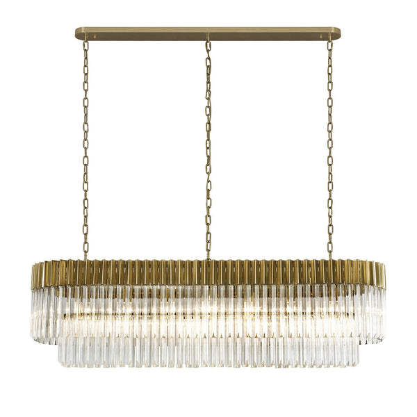 Kentisbeare 1500mm Linear Chandelier in Brass & Clear Glass