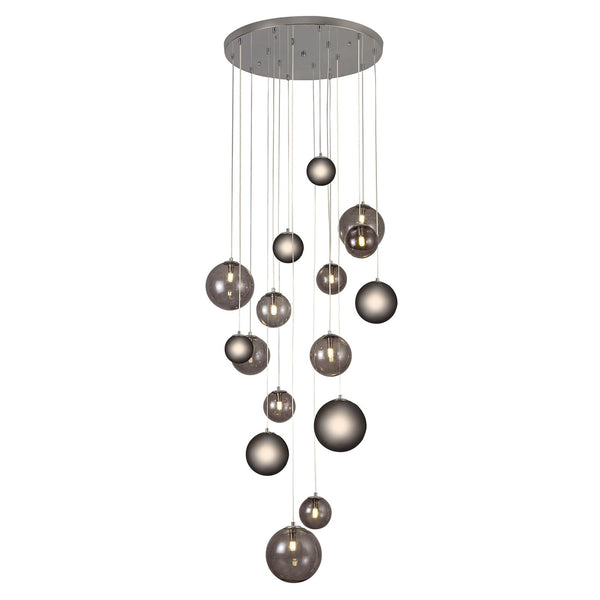 Ridge 16 Light G9 Pendant in Polished Chrome with Smoked & Black Glass