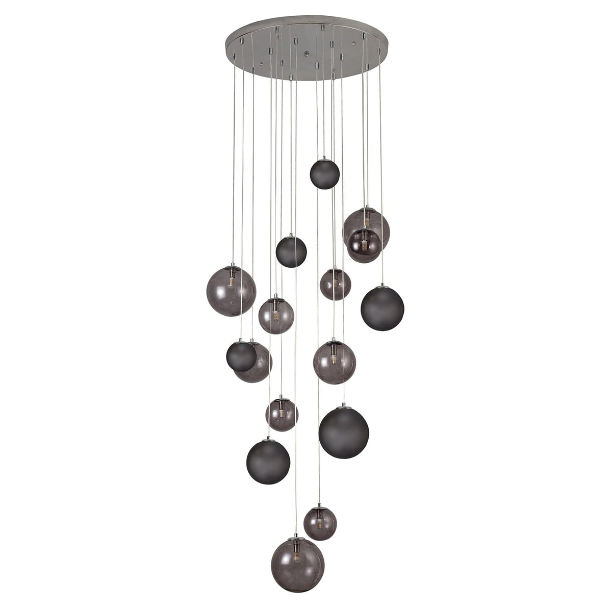 Ridge 16 Light G9 Pendant in Polished Chrome with Smoked & Black Glass