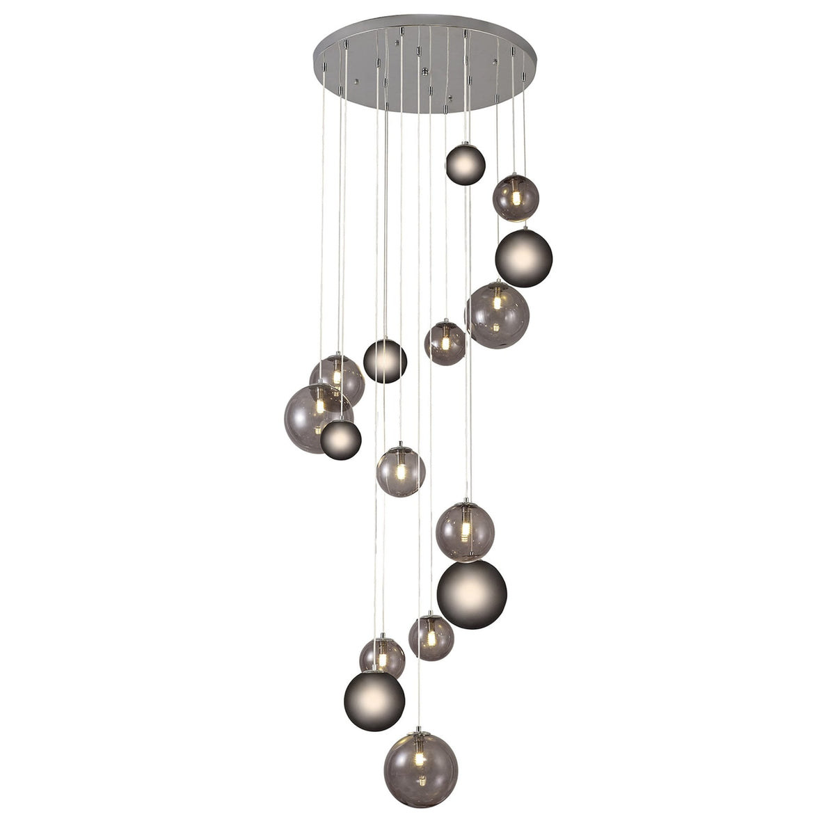 Ridge 16 Light G9 Pendant in Polished Chrome with Smoked & Black Glass