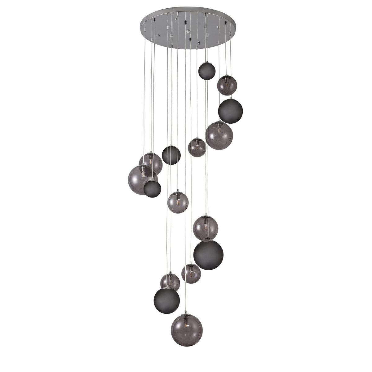 Ridge 16 Light G9 Pendant in Polished Chrome with Smoked & Black Glass