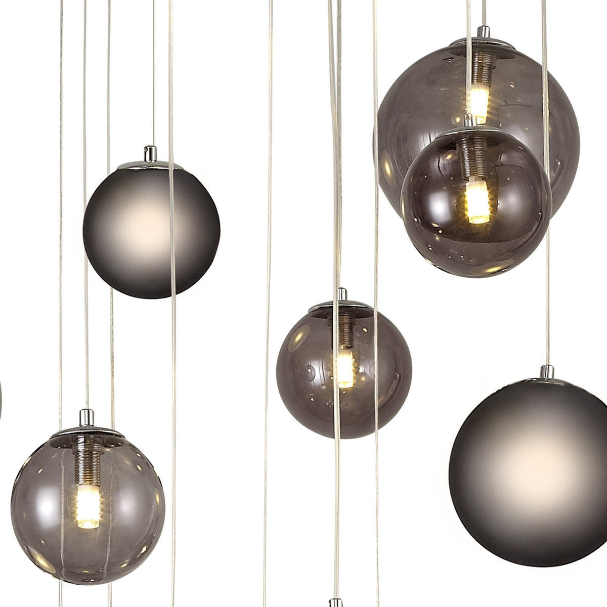 Ridge 16 Light G9 Pendant in Polished Chrome with Smoked & Black Glass