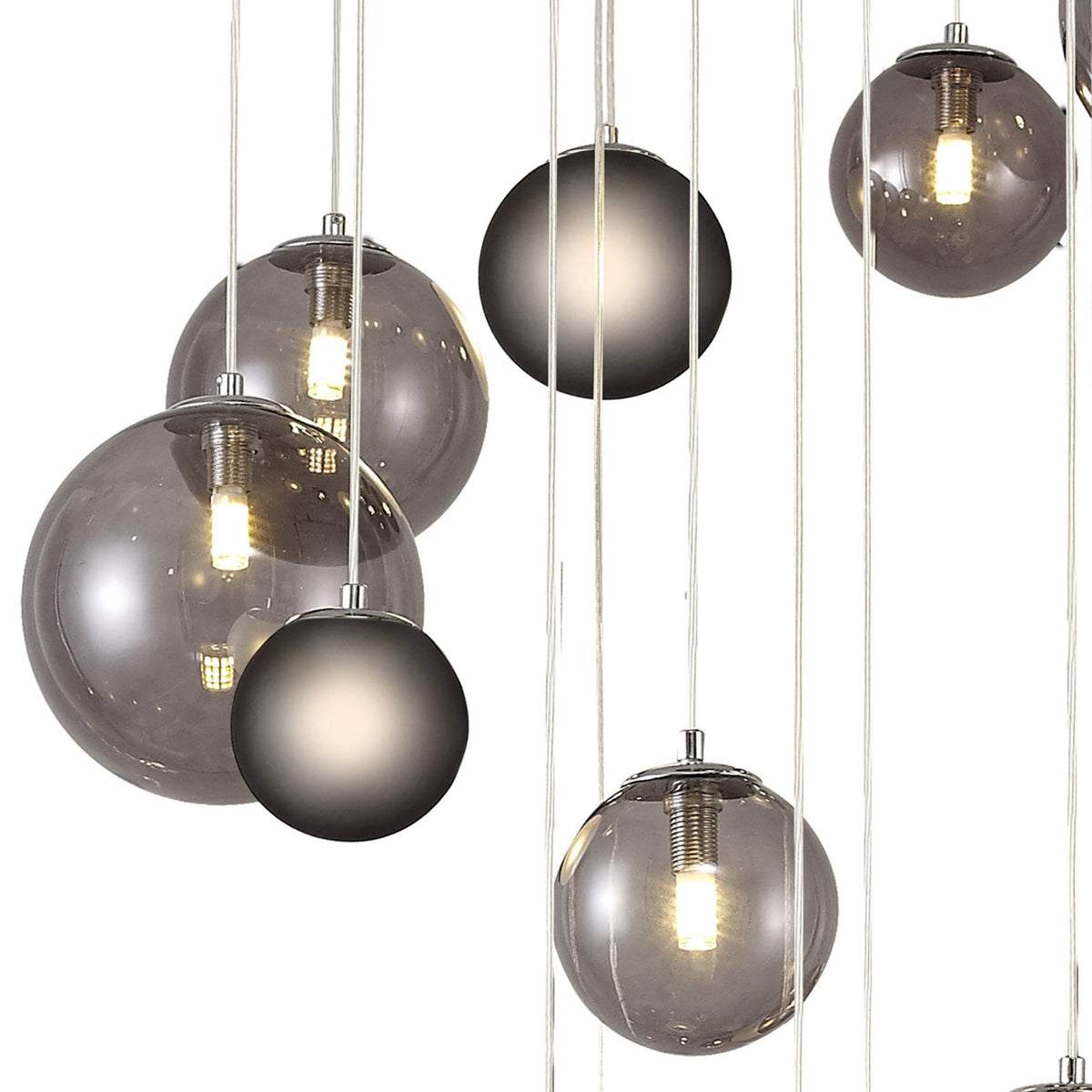 Ridge 16 Light G9 Pendant in Polished Chrome with Smoked & Black Glass