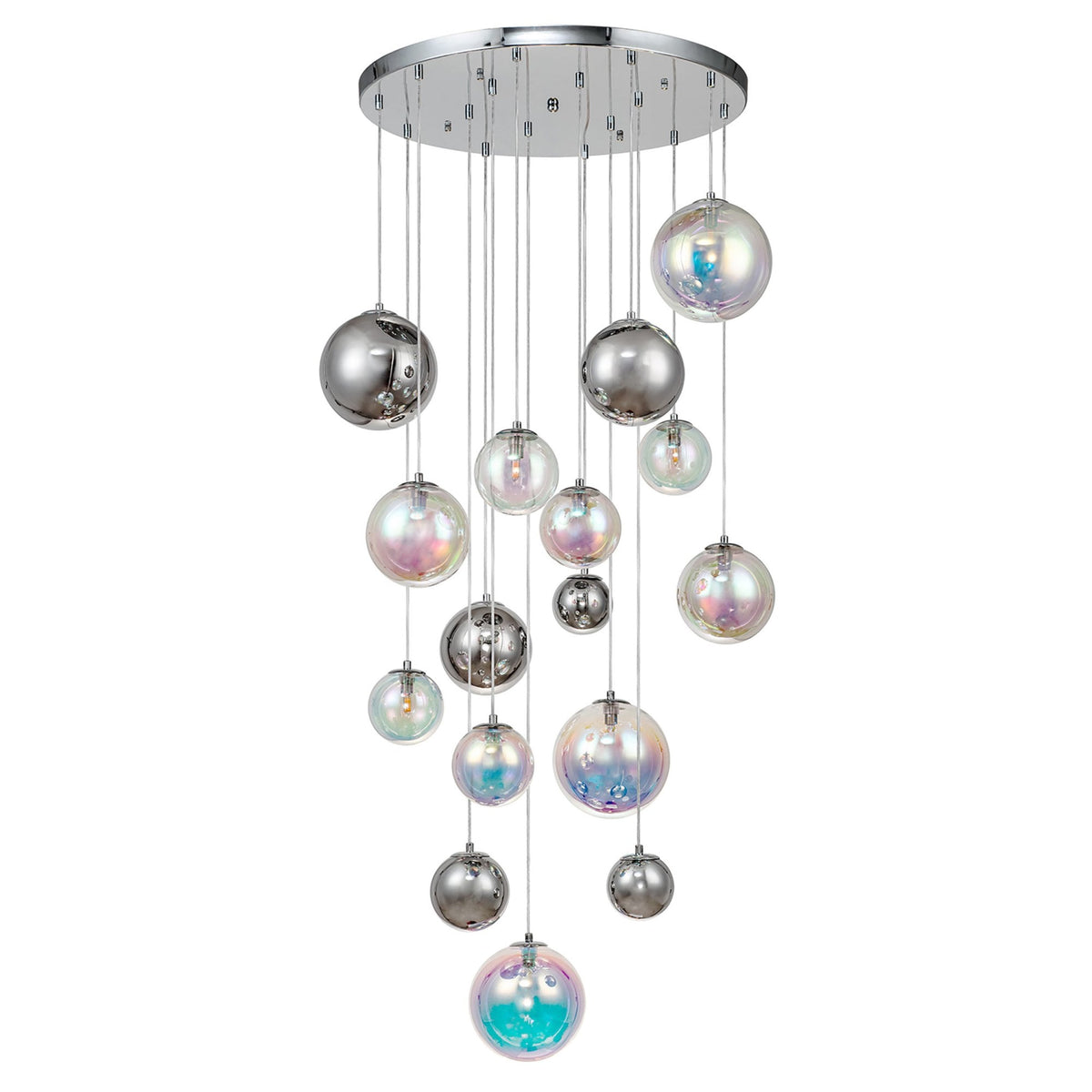 Ridge 16 Light G9 Pendant in Polished Chrome with Iridescent Glass