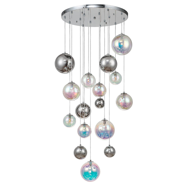 Ridge 16 Light G9 Pendant in Polished Chrome with Iridescent Glass