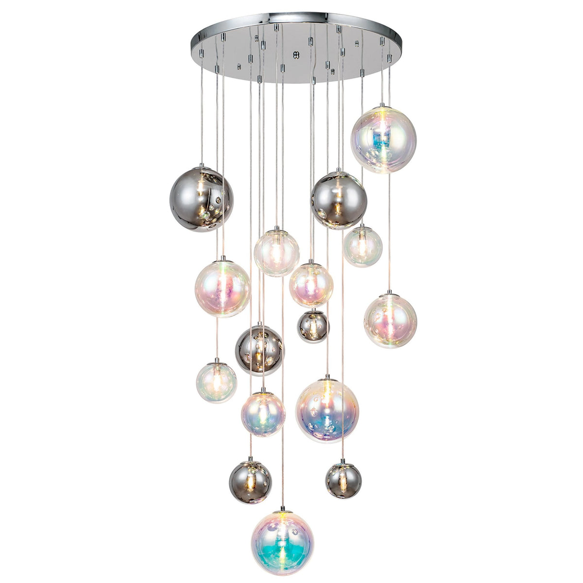 Ridge 16 Light G9 Pendant in Polished Chrome with Iridescent Glass
