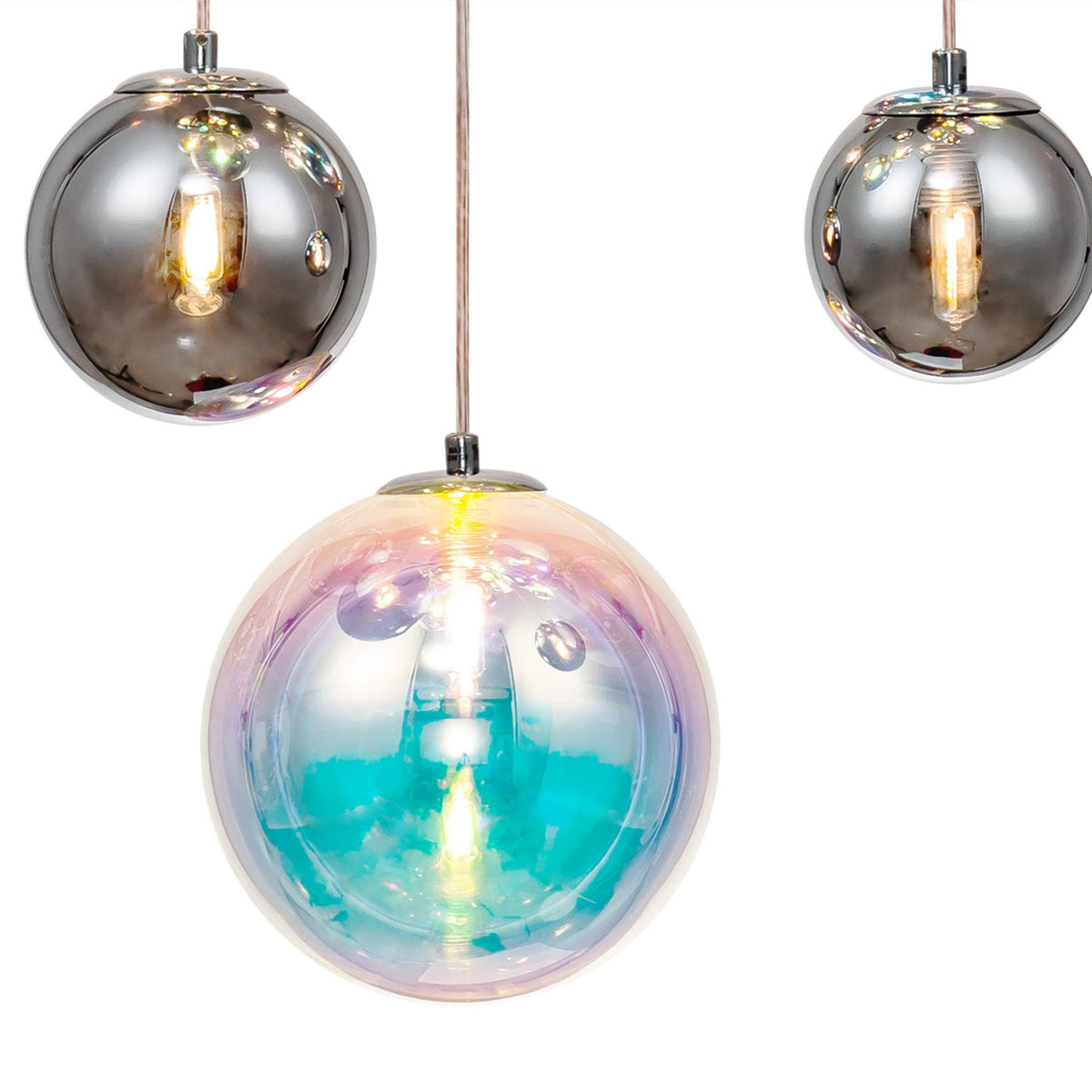 Ridge 16 Light G9 Pendant in Polished Chrome with Iridescent Glass
