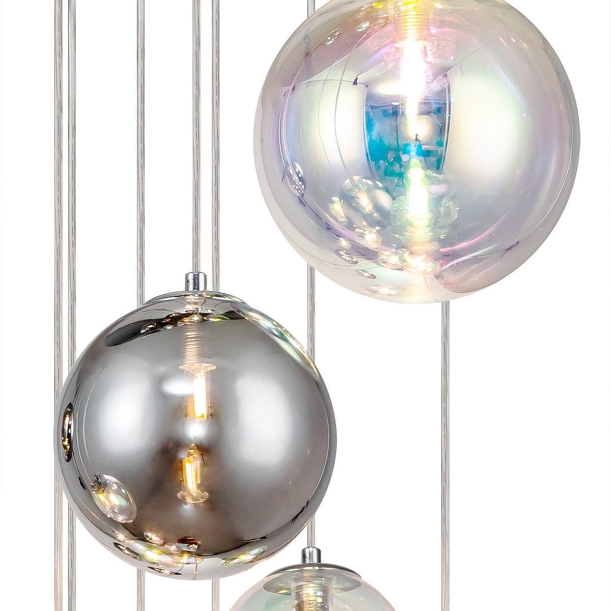 Ridge 16 Light G9 Pendant in Polished Chrome with Iridescent Glass
