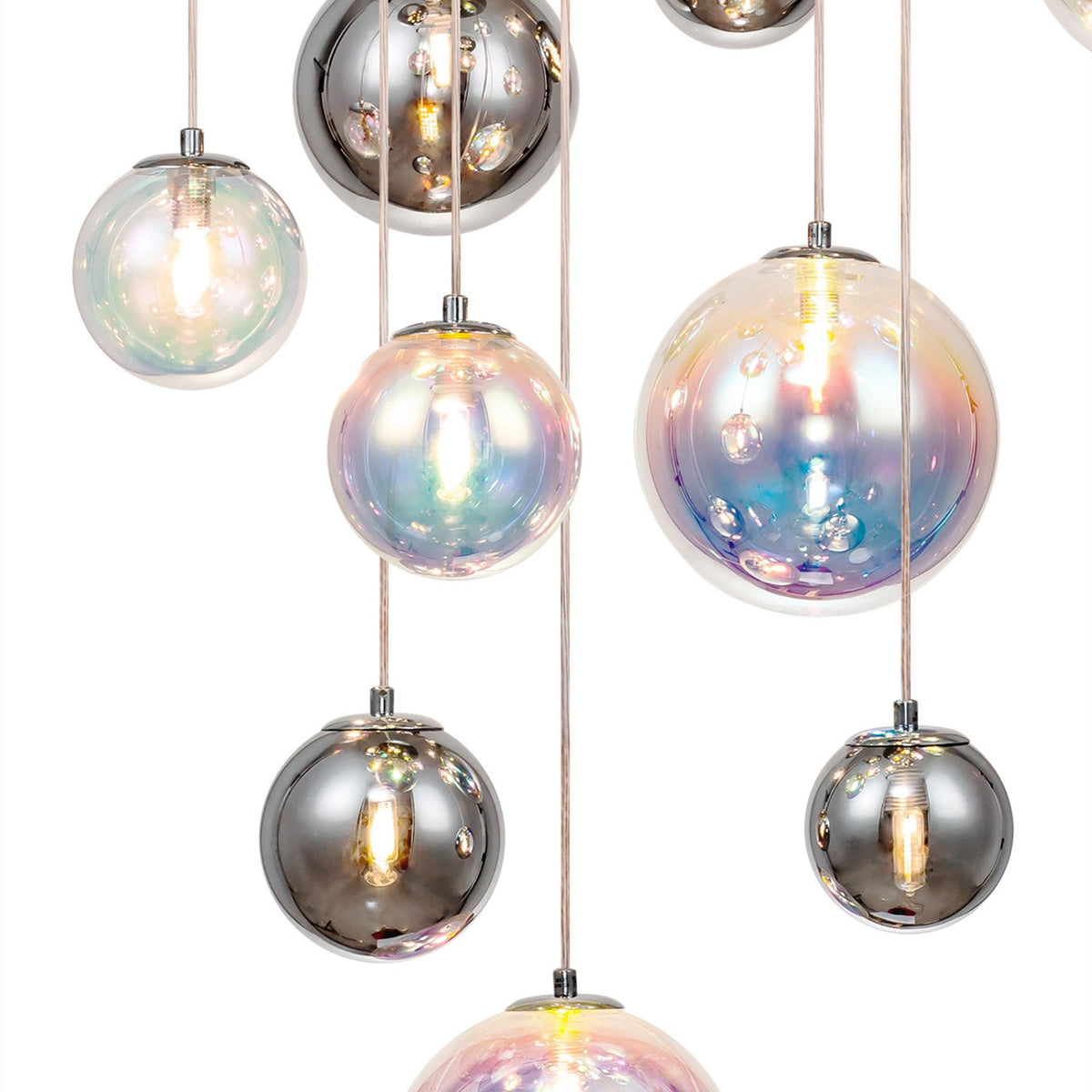 Ridge 16 Light G9 Pendant in Polished Chrome with Iridescent Glass