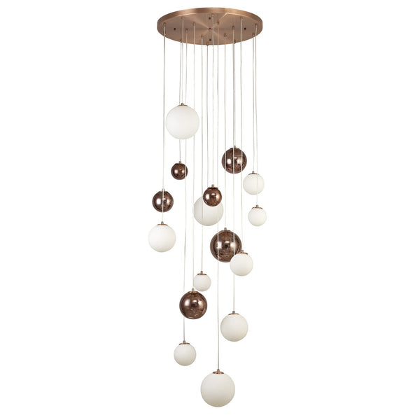 Ridge 16 Light G9 Pendant in Antique Copper with Opal & Copper Glass