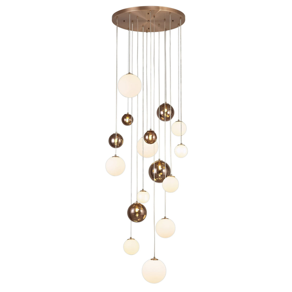 Ridge 16 Light G9 Pendant in Antique Copper with Opal & Copper Glass