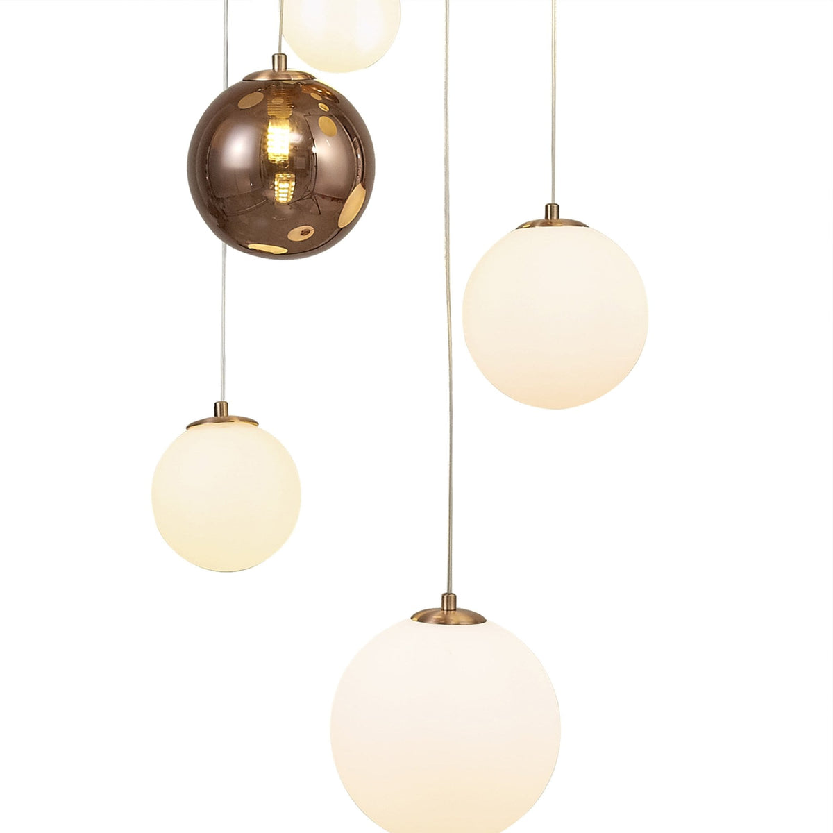 Ridge 16 Light G9 Pendant in Antique Copper with Opal & Copper Glass
