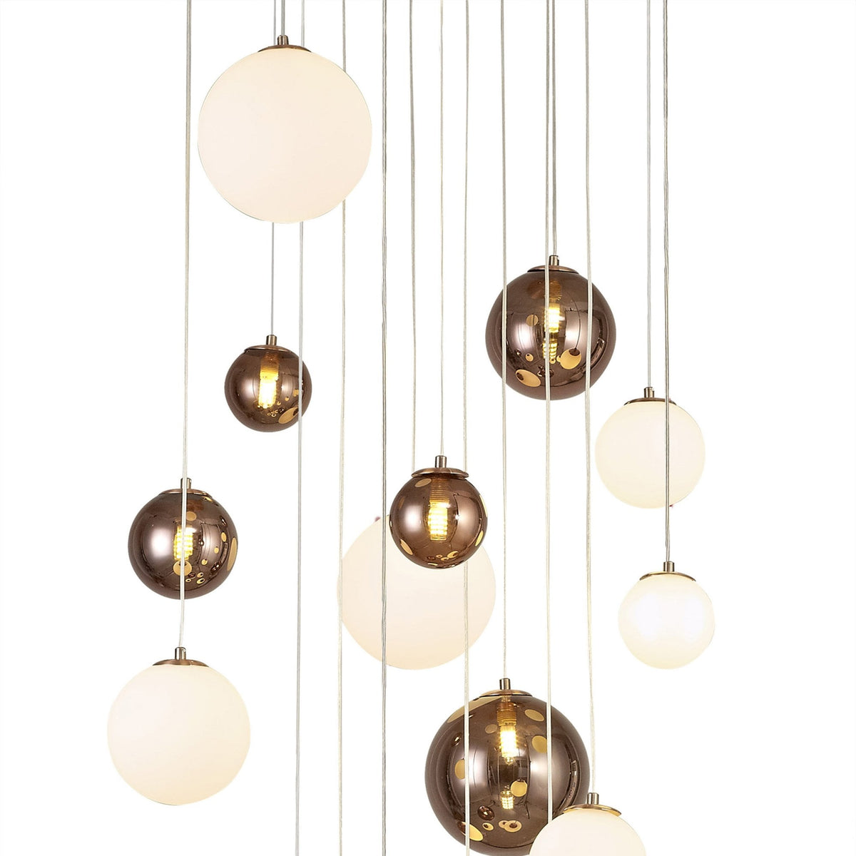 Ridge 16 Light G9 Pendant in Antique Copper with Opal & Copper Glass