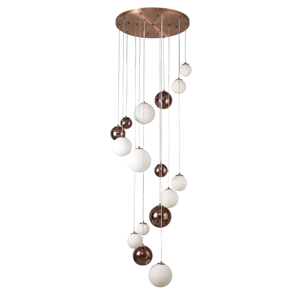 Ridge 16 Light G9 Pendant in Antique Copper with Opal & Copper Glass