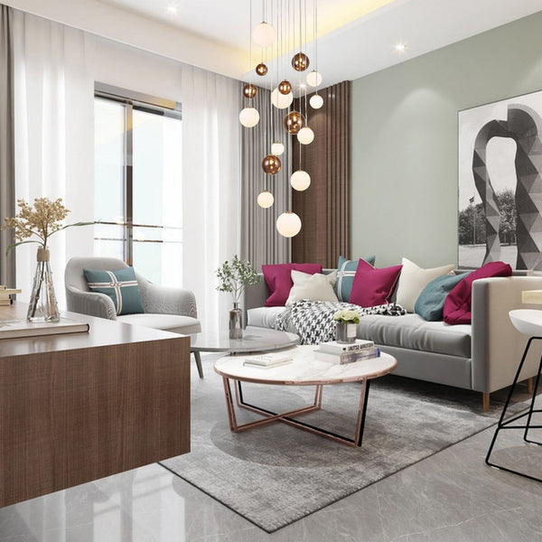 Ridge 16 Light G9 Pendant in Antique Copper with Opal & Copper Glass