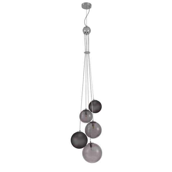 Ridge 5 Light G9 Pendant in Polished Chrome with Smoked & Black Glass
