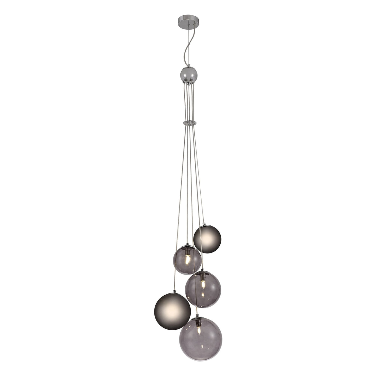Ridge 5 Light G9 Pendant in Polished Chrome with Smoked & Black Glass