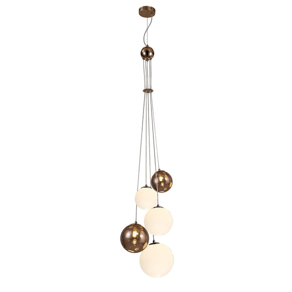 Ridge 5 Light G9 Pendant in Antique Copper with Opal & Copper Glass