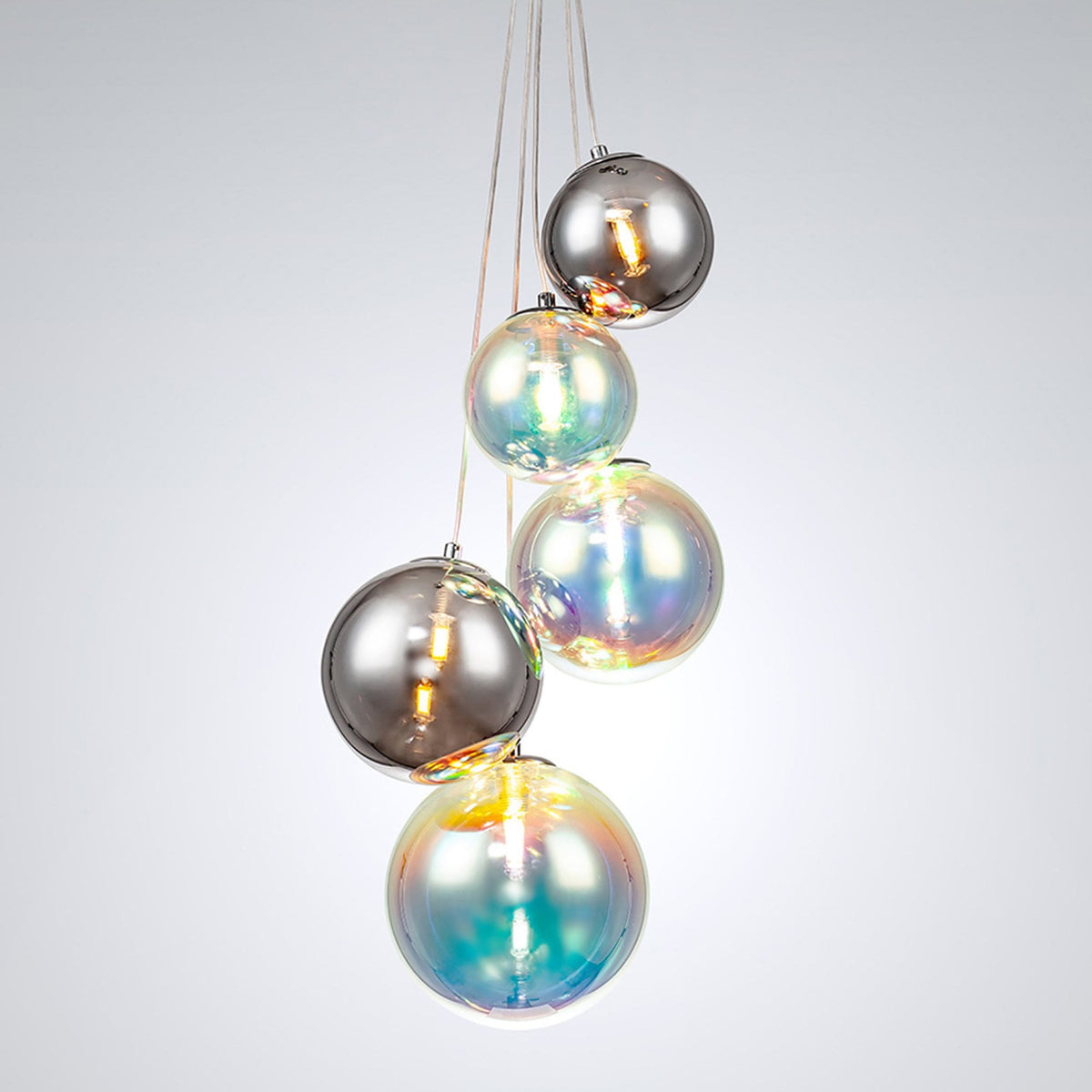 Ridge 5 Light G9 Pendant in Polished Chrome with Iridescent Glass