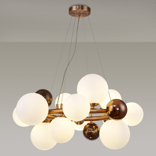 Ridge 12 Light G9 Pendant in Antique Copper with Opal & Copper Glass