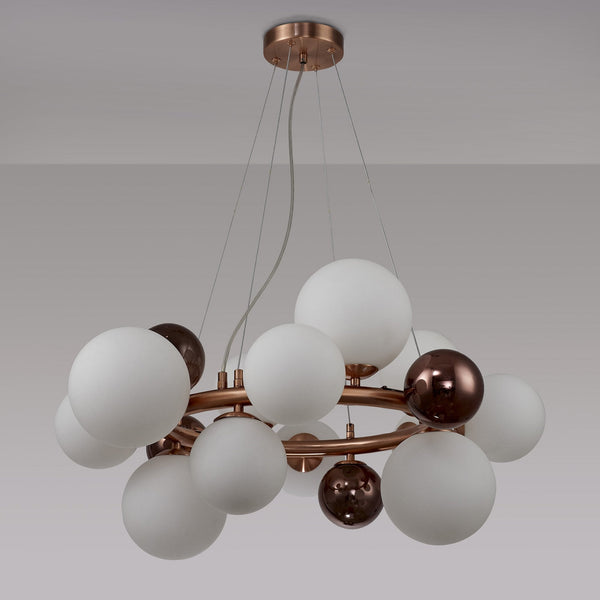 Ridge 12 Light G9 Pendant in Antique Copper with Opal & Copper Glass