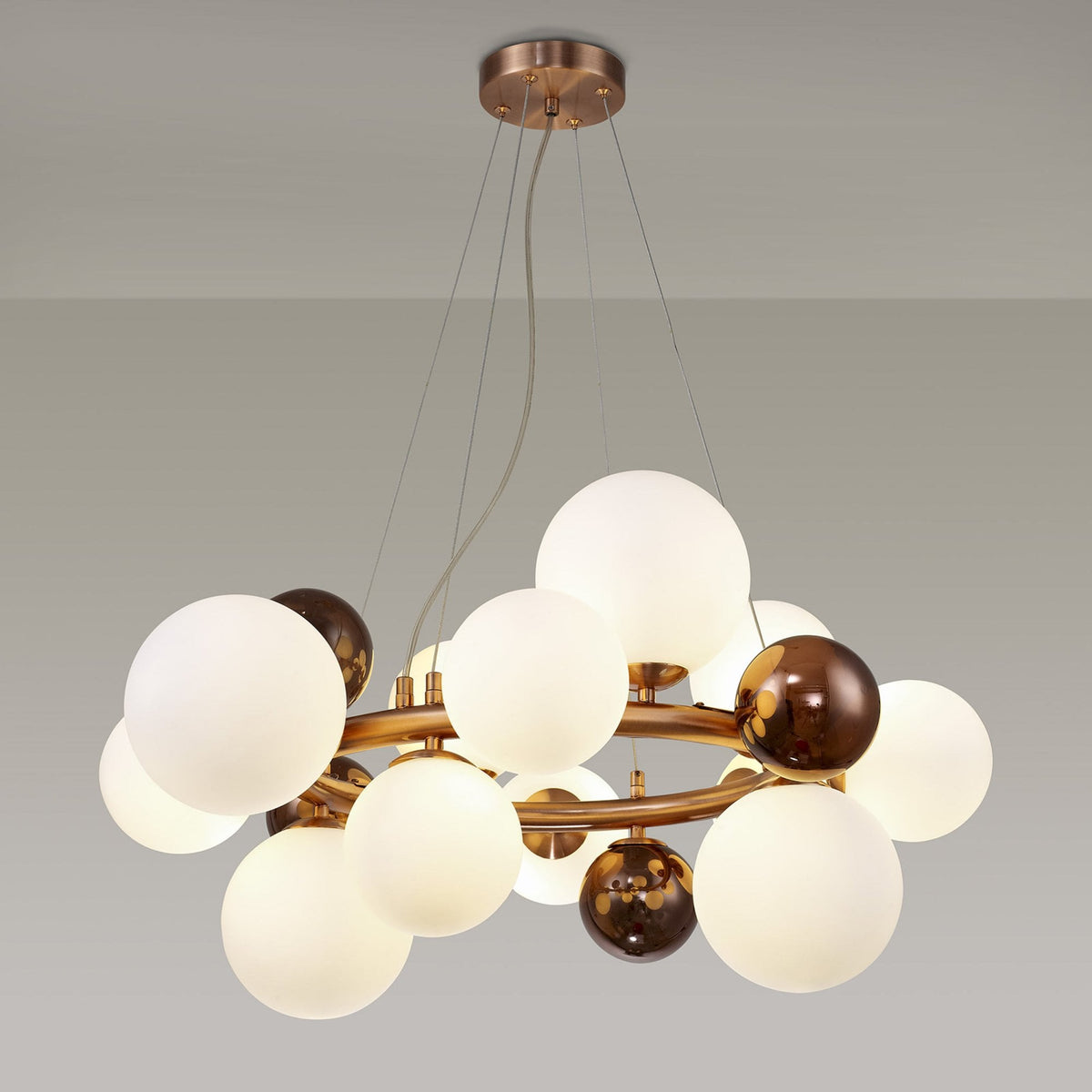 Ridge 12 Light G9 Pendant in Antique Copper with Opal & Copper Glass