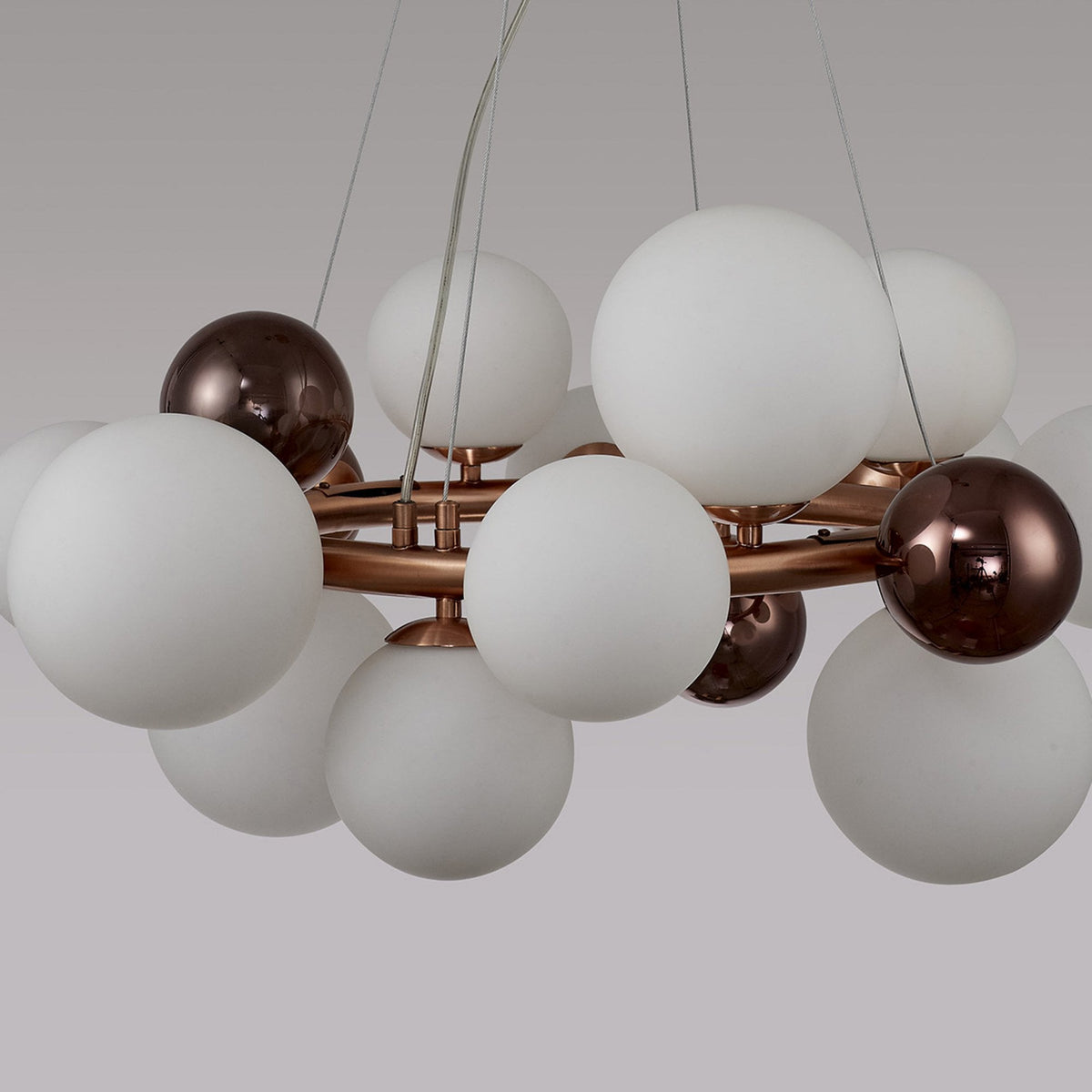 Ridge 12 Light G9 Pendant in Antique Copper with Opal & Copper Glass