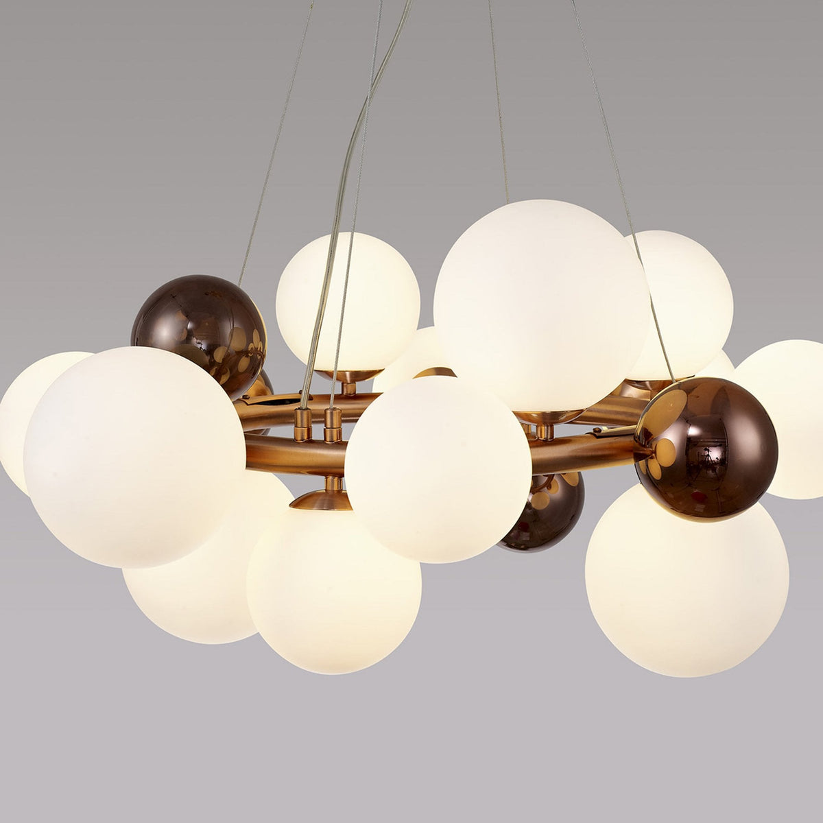 Ridge 12 Light G9 Pendant in Antique Copper with Opal & Copper Glass