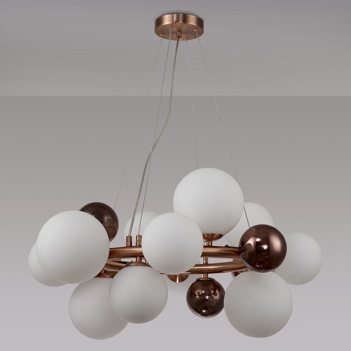 Ridge 12 Light G9 Pendant in Antique Copper with Opal & Copper Glass