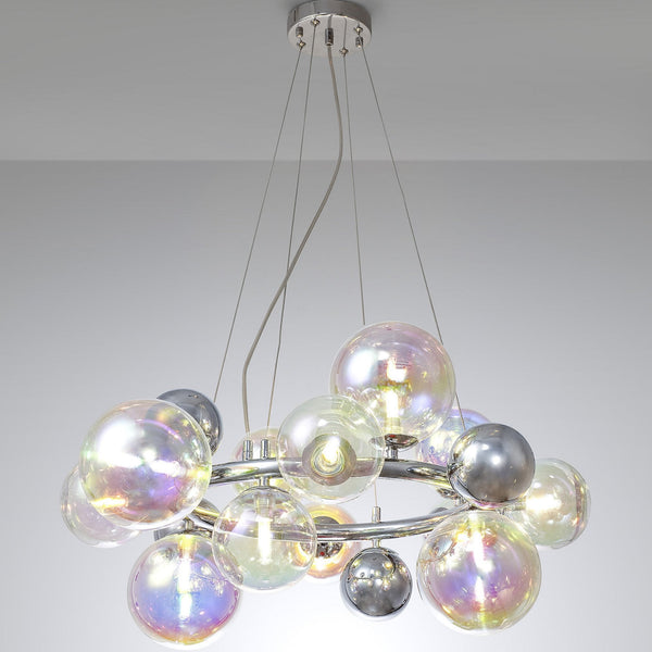 Ridge 12 Light G9 Pendant in Polished Chrome with Iridescent Glass