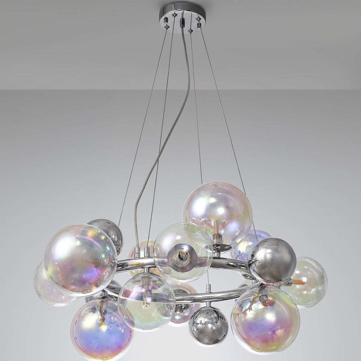 Ridge 12 Light G9 Pendant in Polished Chrome with Iridescent Glass