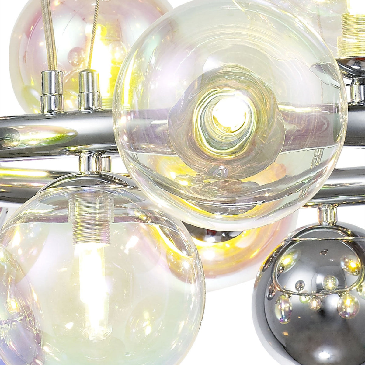 Ridge 12 Light G9 Pendant in Polished Chrome with Iridescent Glass