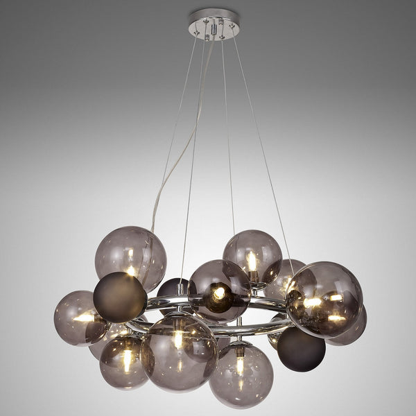 Ridge 12 Light G9 Pendant in Polished Chrome with Smoked & Black Glass