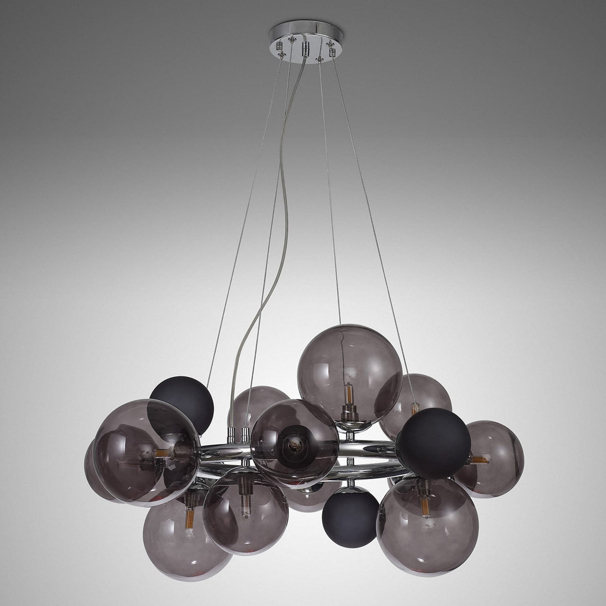 Ridge 12 Light G9 Pendant in Polished Chrome with Smoked & Black Glass