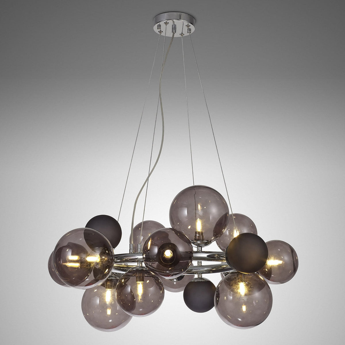 Ridge 12 Light G9 Pendant in Polished Chrome with Smoked & Black Glass