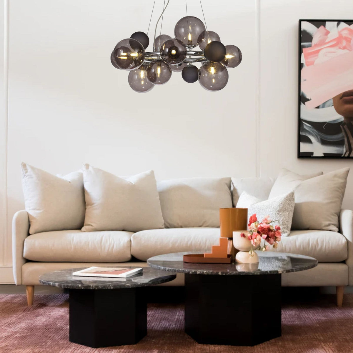 Ridge 12 Light G9 Pendant in Polished Chrome with Smoked & Black Glass