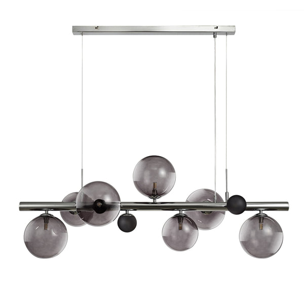 Ridge 7 Light Linear Pendant in Polished Chrome with Smoked & Black Glass