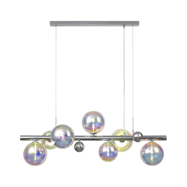 Ridge 7 Light Linear Pendant in Polished Chrome with Iridescent Glass