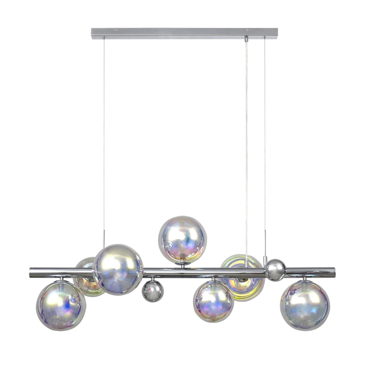 Ridge 7 Light Linear Pendant in Polished Chrome with Iridescent Glass