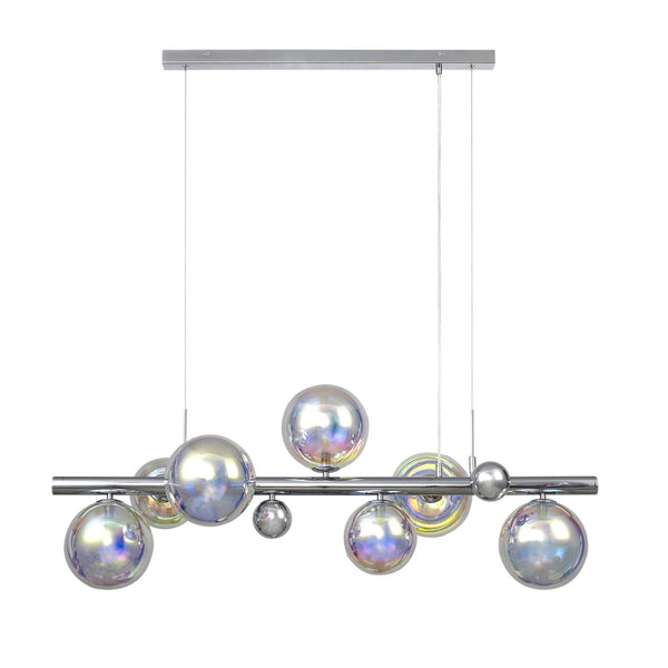 Ridge 7 Light Linear Pendant in Polished Chrome with Iridescent Glass