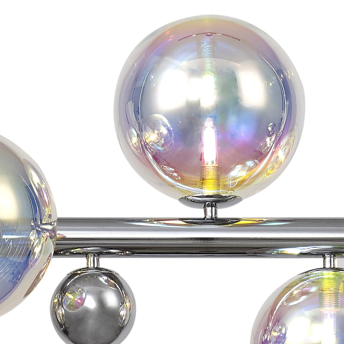 Ridge 7 Light Linear Pendant in Polished Chrome with Iridescent Glass