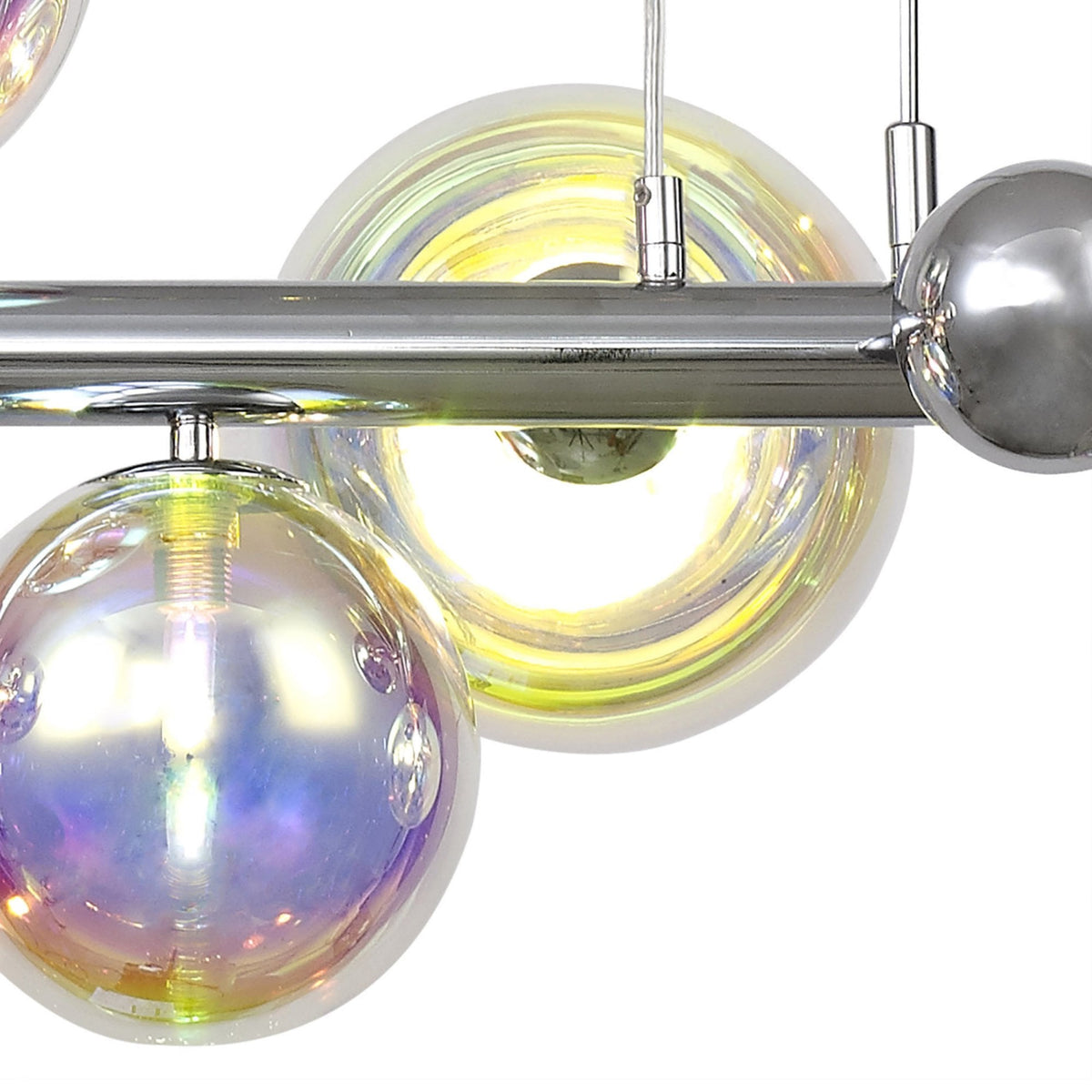 Ridge 7 Light Linear Pendant in Polished Chrome with Iridescent Glass